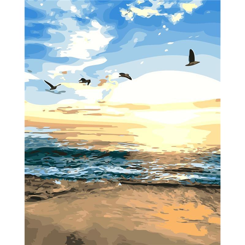 DIY Paint by Number kit for Adults on Canvas-Beach Sunset-40x50cm (16x20inches)