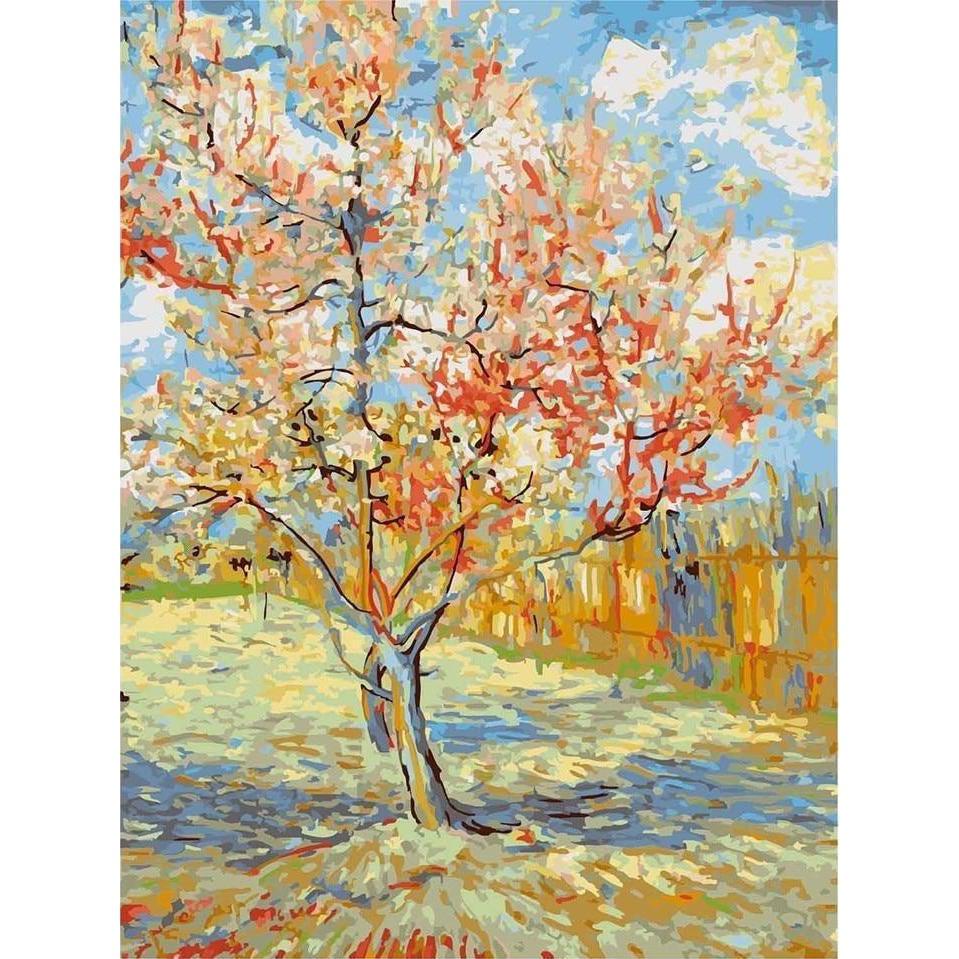 DIY Paint by Number kit for Adults on Canvas-Pink Peach Trees - Van Gogh-Clean PBN