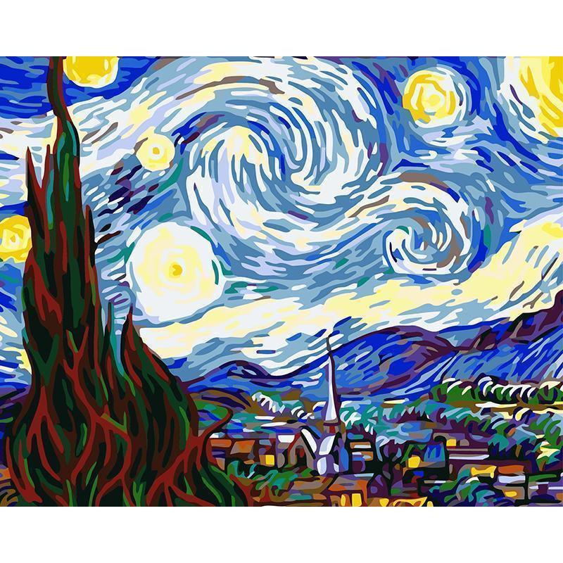 DIY Paint by Number kit for Adults on Canvas-Starry Night - Van Gogh-Clean PBN