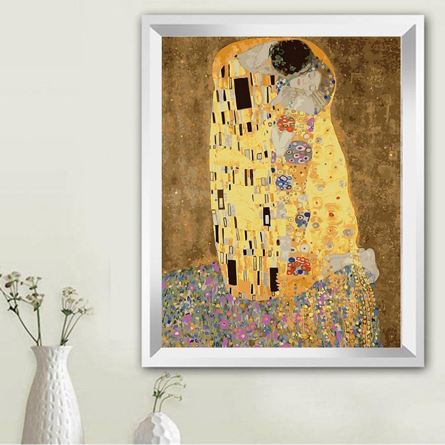 DIY Paint by Number kit for Adults on Canvas-The Kiss - Gustav Klimt-Clean PBN