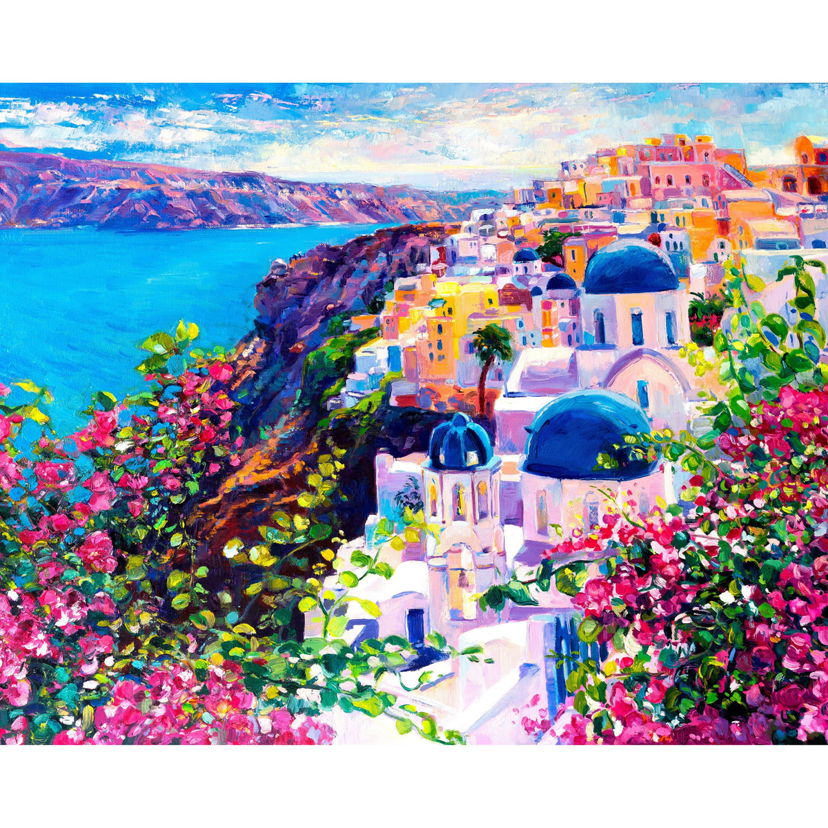 DIY Paint by Number kit for Adults on Canvas-[Ships from USA] Santorini Seascape-Clean PBN