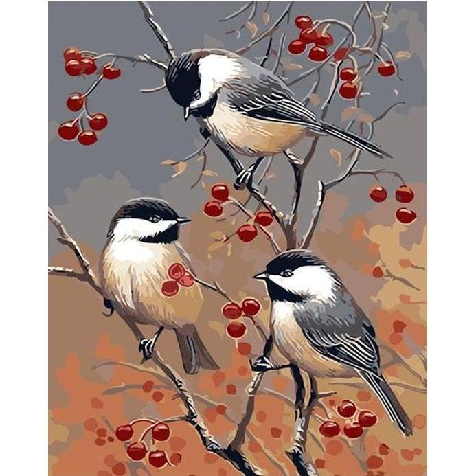 DIY Paint by Number kit for Adults on Canvas-[Ships from USA] Berry Branch Birds-40x50cm (16x20inches)