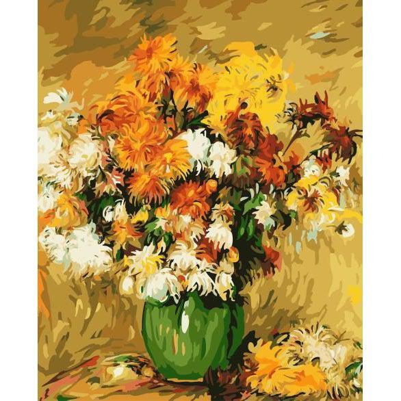 DIY Paint by Number kit for Adults on Canvas-Bouquet of Chrysanthemums - Pierre-Auguste Renoir-Clean PBN
