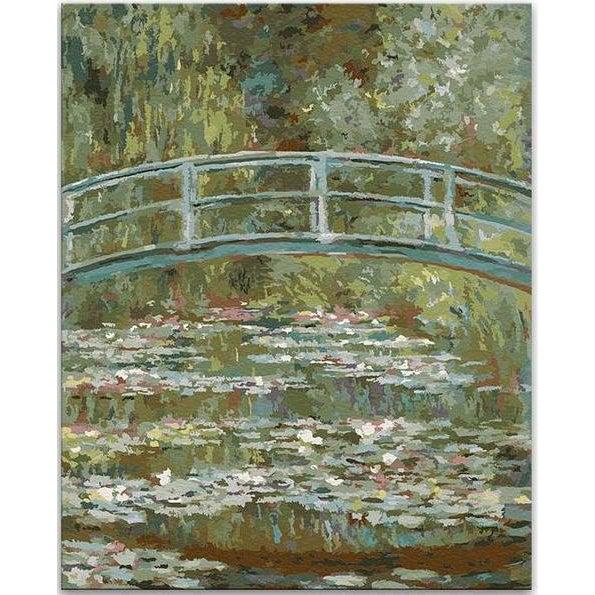 DIY Paint by Number kit for Adults on Canvas-Bridge over a Pond of Water Lilies - Claude Monet-Clean PBN