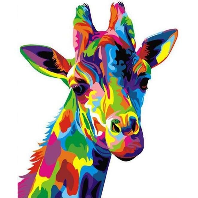 DIY Paint by Number kit for Adults on Canvas-[Ships from USA] Colorful Giraffe-40x50cm (16x20inches)