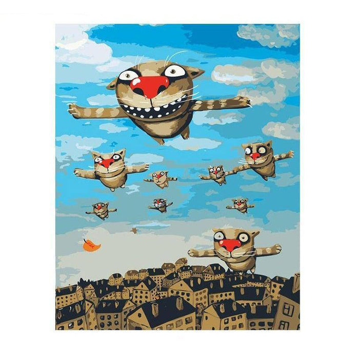 DIY Paint by Number kit for Adults on Canvas-Flying Cats-40x50cm ...