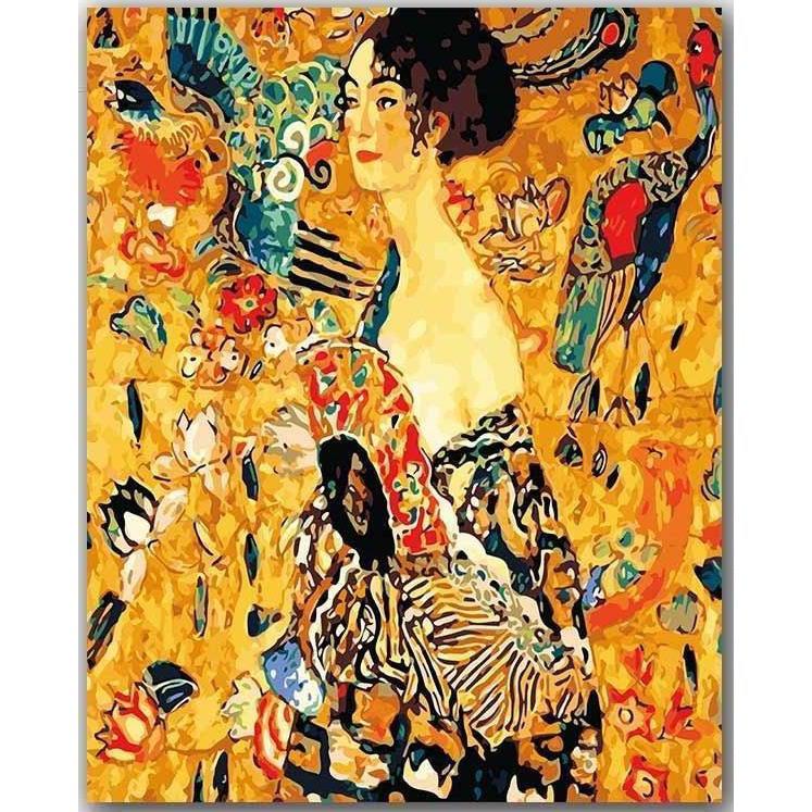 DIY Paint by Number kit for Adults on Canvas-Lady with Fan - Gustav Klimt-Clean PBN