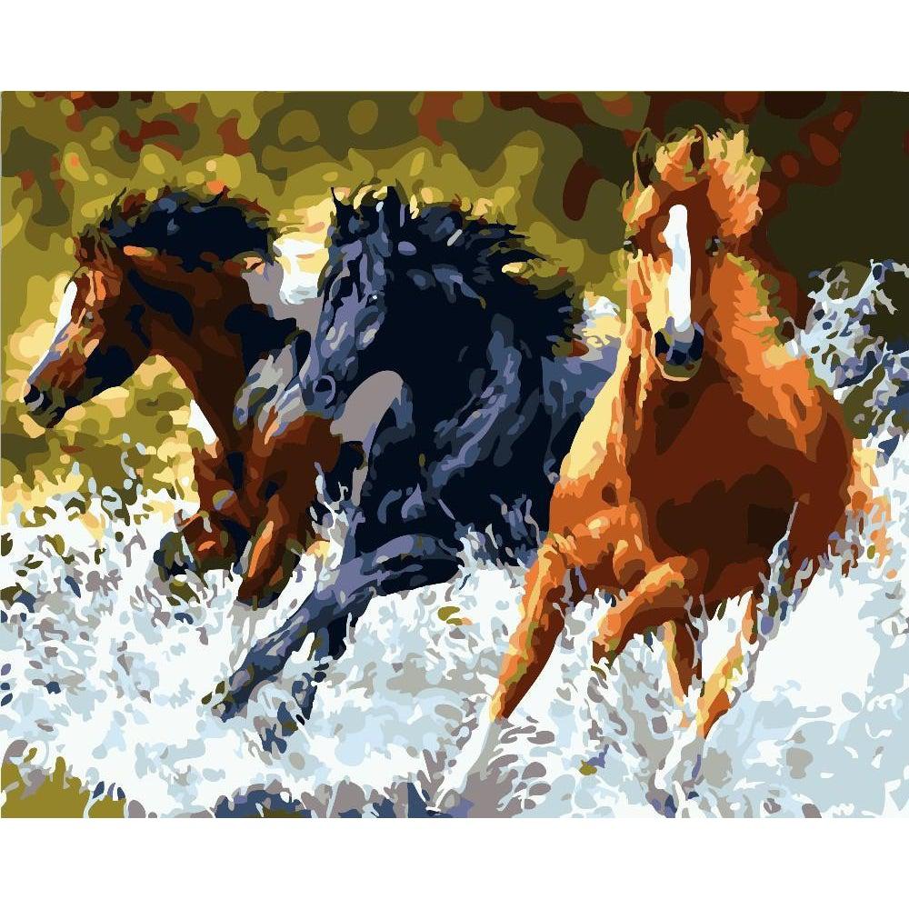 DIY Paint by Number kit for Adults on Canvas-Mighty Horse Race-40x50cm (16x20inches)