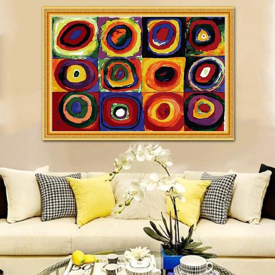 DIY Paint by Number kit for Adults on Canvas-[Ships from USA] Color Study: Squares with Concentric Circles 1913 - Wassily Kandinsky-Clean PBN