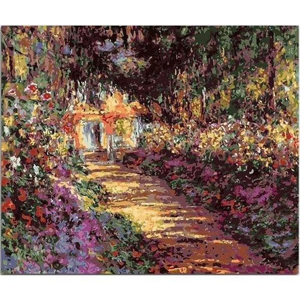 DIY Paint by Number kit for Adults on Canvas-[Ships from USA] Pathway in Monet&#39;s Garden at Giverny - Claude Monet-Clean PBN