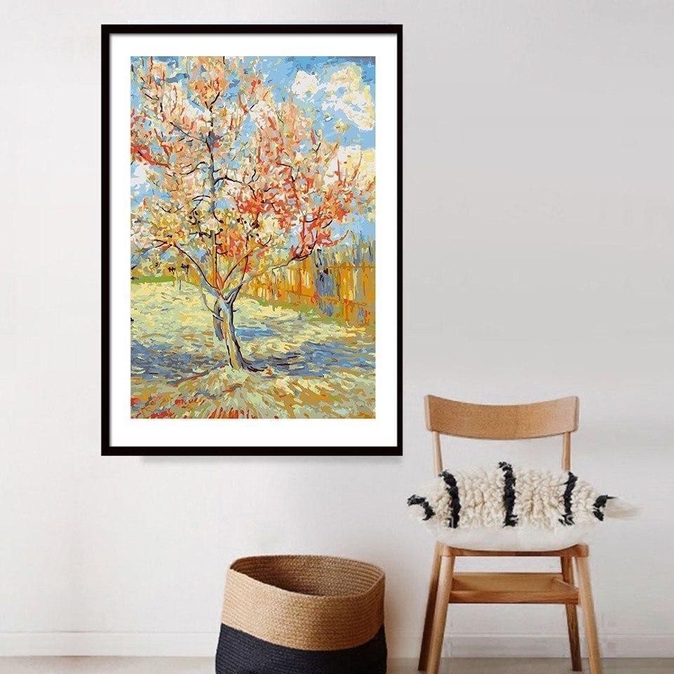 DIY Paint by Number kit for Adults on Canvas-[Ships from USA] Pink Peach Trees - Van Gogh [LIMITED PRINT]-Clean PBN