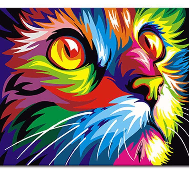 DIY Paint by Number kit for Adults on Canvas-[Ships from USA] Psychedelic Cat-40x50cm (16x20inches)