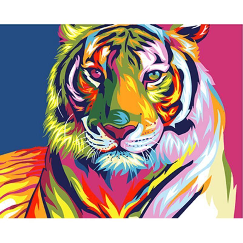 DIY Paint by Number kit for Adults on Canvas-[Ships from USA] Psychedelic Tiger-30x40cm (12x16inces)